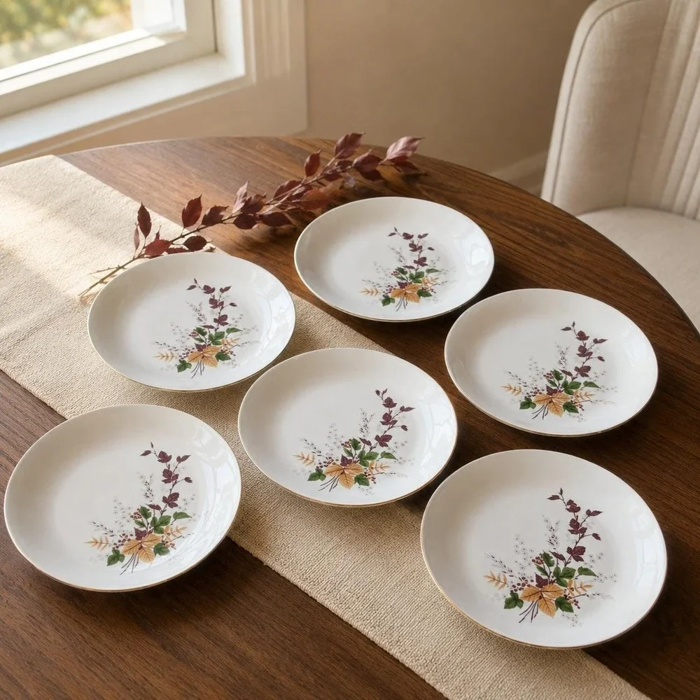 Vintage Kahla Konitz Bread Plates Set of 6 - Autumn Leaves Gold Rim Germany